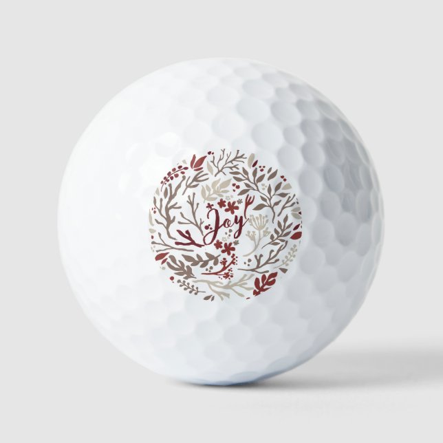 Rustic Burgundy Foliage Joy Christmas Holiday   Golf Balls (Front)