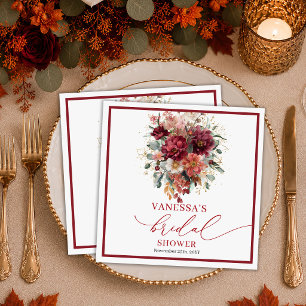 Rustic Burgundy Gold Eucalyptus autumn bridal show Napkin