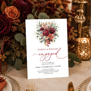 Rustic Burgundy Gold Eucalyptus Autumn engagement Invitation