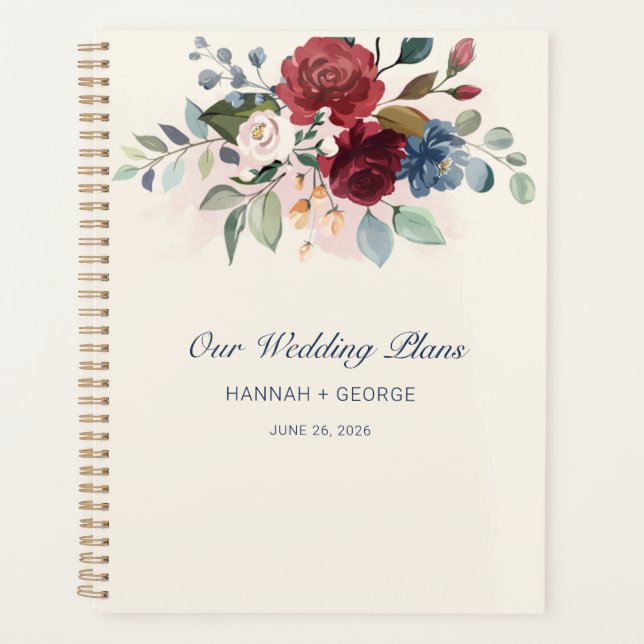 Rustic Burgundy Greenery Floral Wedding Planner (Front)
