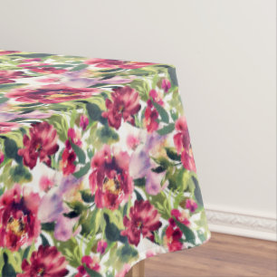 Rustic burgundy greenery spring roses tablecloth