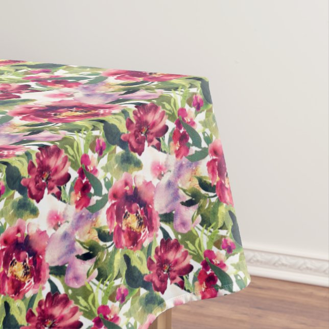 Rustic burgundy greenery spring roses  tablecloth (In Situ)