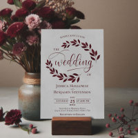 Rustic Burgundy Leaves Elegant Grey Wedding