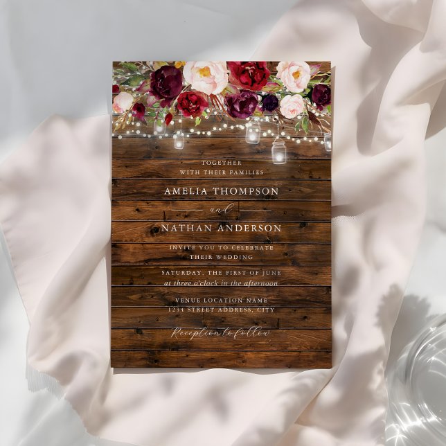 Rustic Burgundy Lights Wedding  Invitation (Creator Uploaded)