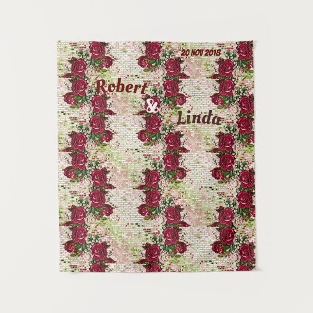 Rustic Burgundy Maroon Rose Wedding Backdrop Tapestry (Front)