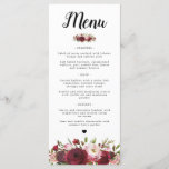 Rustic Burgundy Marsala Blush Wedding Menu<br><div class="desc">Elegant floral wedding menu cards featuring a classic white background on the front, an array of marsala red, burgundy & blush pink watercolor floral flowers, and a menu option template.==================================================================================== For further personalization, please click the "Customize it" button to modify this template. All text style, colours, and sizes can be...</div>