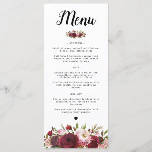 Rustic Burgundy Marsala Blush Wedding Menu