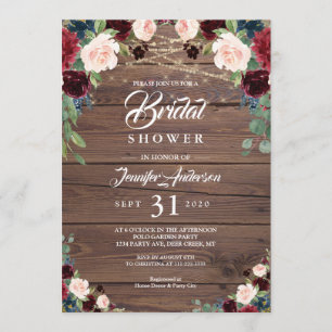 Rustic Burgundy Marsala Floral Bridal Shower Invitation