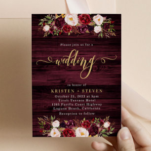 Rustic Burgundy Marsala Floral Wedding Invitation