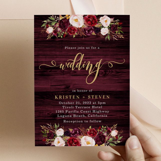 Rustic Burgundy Marsala Floral Wedding Invitation (Creator Uploaded)
