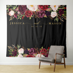 Rustic Burgundy Marsala Gold Backdrop Photo Booth Tapestry