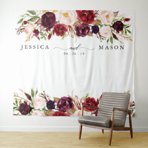 Rustic Burgundy Marsala Horz Backdrop Photo Booth Tapestry