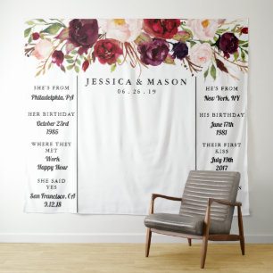 Rustic Burgundy Marsala Wedding Backdrop Tapestry