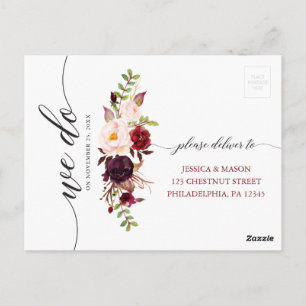 Rustic Burgundy Marsala Wedding RSVP Postcard