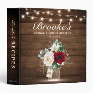 Rustic Burgundy Mason Jar Bridal Shower Recipes Binder