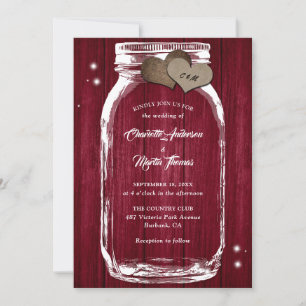 Rustic Burgundy Mason Jar Wedding Invitations