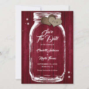 Rustic Burgundy Mason Jar Wedding Save The Date