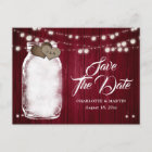 Rustic Burgundy Mason Jar Wedding Save The Date