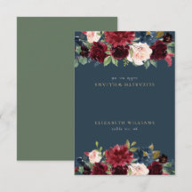 Rustic Burgundy & Navy Blue Guest Name Place Card