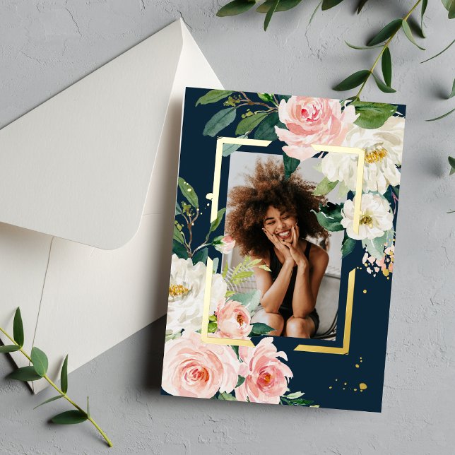 Rustic Burgundy Navy Blue & Pink Floral Real Foil (Creator Uploaded)