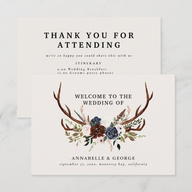 Rustic burgundy navy floral botanical wedding encl enclosure card (Front/Back)