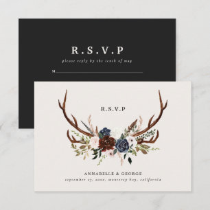 Rustic burgundy navy floral botanical wedding enclosure card