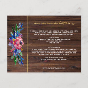 Rustic Burgundy Navy Gold Floral Accommodations Enclosure Card