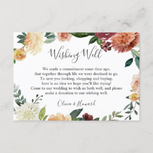 Rustic Burgundy Orange Floral Wedding Wishing Well Enclosure Card