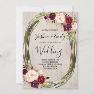 Rustic Burgundy Peony Wedding Invitation