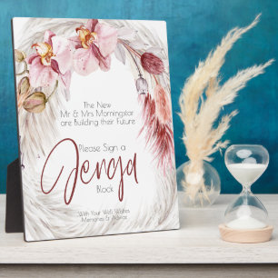  Rustic Burgundy Pink Ivory Pampas Grass Block Plaque