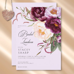 Rustic Burgundy & Pink Peonies Bridal Luncheon Invitation