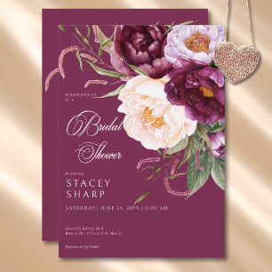 Rustic Burgundy & Pink Peonies Bridal Shower Invitation