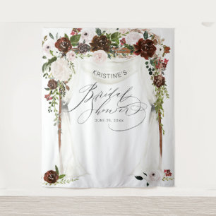 Rustic Burgundy Pink Rose Floral Bridal Shower Tapestry