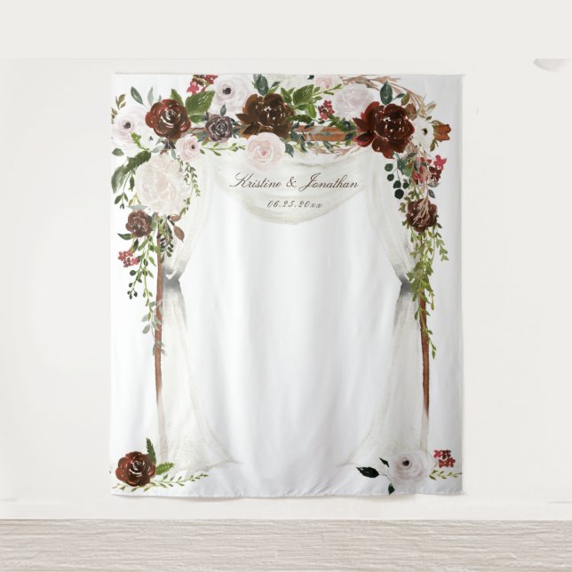 Rustic Burgundy Pink Rose Floral Wedding Tapestry (Front)