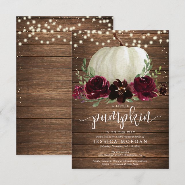 Rustic Burgundy Pumpkin Baby Shower Invite (Front/Back)