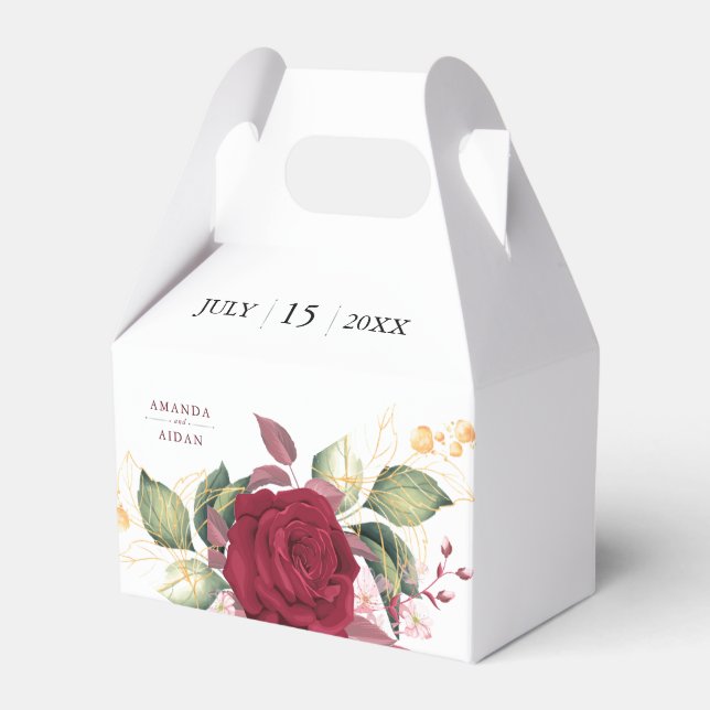 Rustic Burgundy Red Floral Wedding  Favor Box (Front Side)