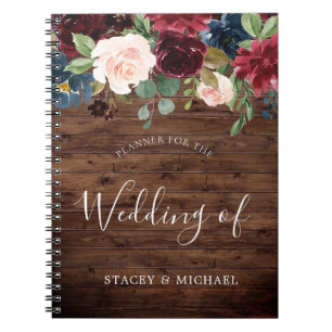 Rustic Burgundy Red Wine Floral Wedding Planner Notebook