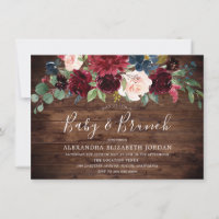 Rustic Burgundy Red Wine Flower Baby Shower Brunch