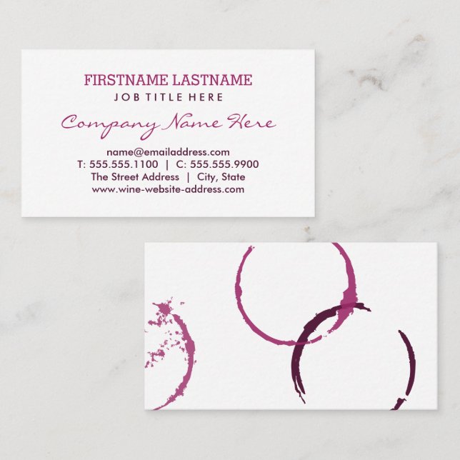 Rustic Burgundy Red Wine Stain Rings Business Card (Front/Back)
