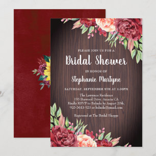 Rustic Burgundy Rose Floral Bridal Shower Invitation