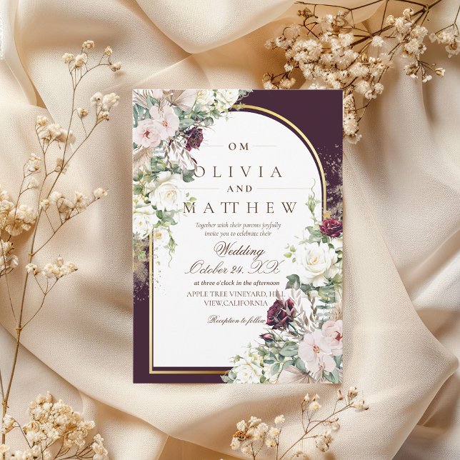  Rustic Burgundy Rose Gold Wedding  Invitation (Creator Uploaded)