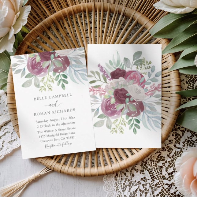 Rustic Burgundy Rose Watercolor Wedding  Invitation (Creator Uploaded)