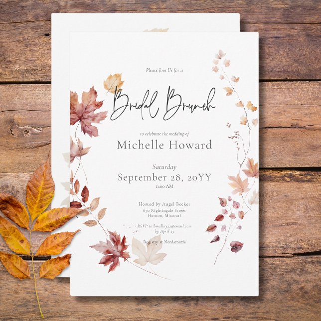 Rustic Burgundy & Rust Fall Leaves Bridal Brunch Invitation (Rustic Burgundy & Rust Fall Leaves Bridal Brunch Invitation)