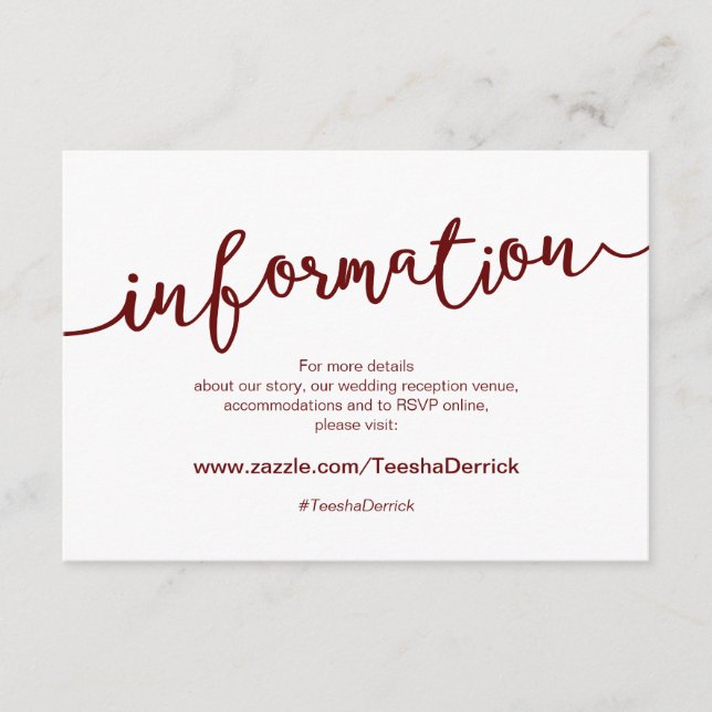 Rustic Burgundy Script, Wedding Details, RSVP Enclosure Card (Front)