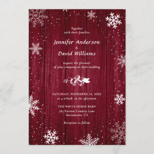 Rustic Burgundy Snowflake Winter Wedding Invitation