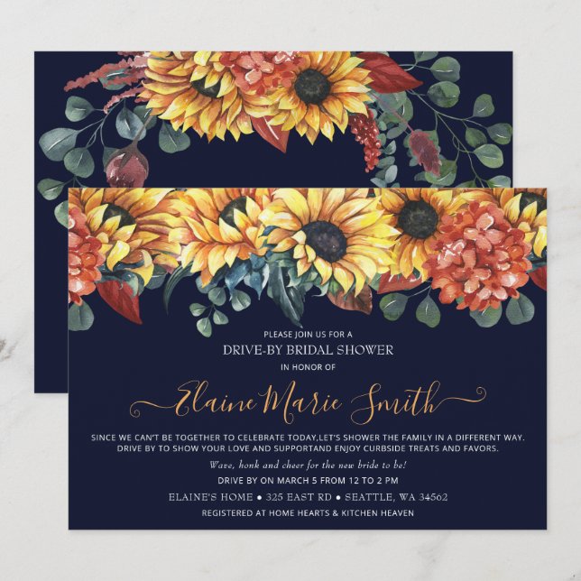 Rustic Burgundy Sunflower Drive Thru Bridal Shower Invitation (Front/Back)