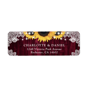Rustic Burgundy Sunflower Return Address Labels