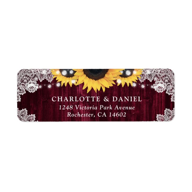 Rustic Burgundy Sunflower Return Address Labels (Devant)
