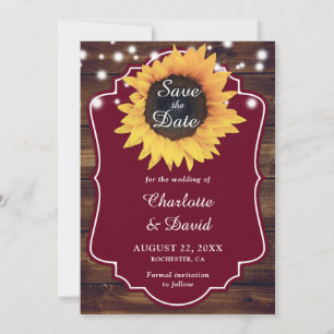 Rustic Burgundy Sunflower Wedding Save The Date
