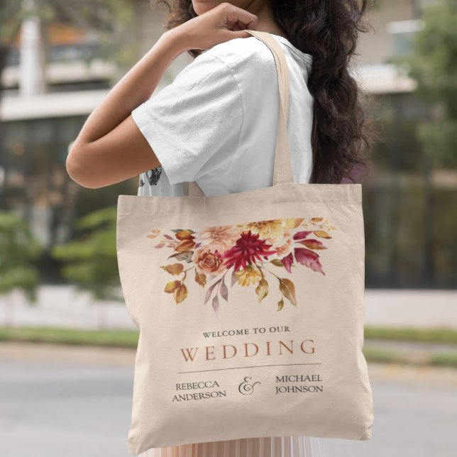 Rustic Burgundy Terracotta Floral Wedding Welcome Tote Bag (Creator Uploaded)
